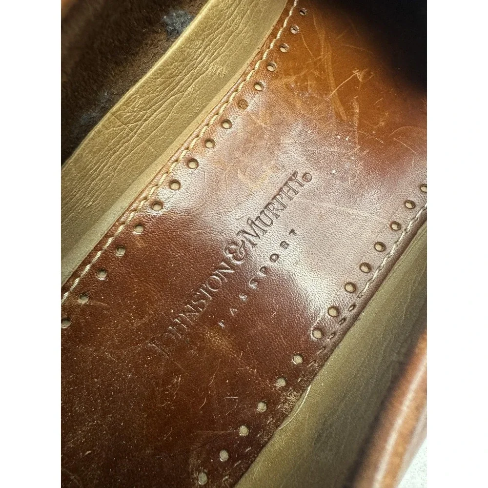 Vintage Johnston & Murphy Passport Shoes Mens Size 10.5 M Brown Leather Woven